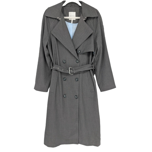 Anthropologie Avec Les Filles Gray Pinstripe Belted Classic Trench Coat Academia - Picture 1 of 16